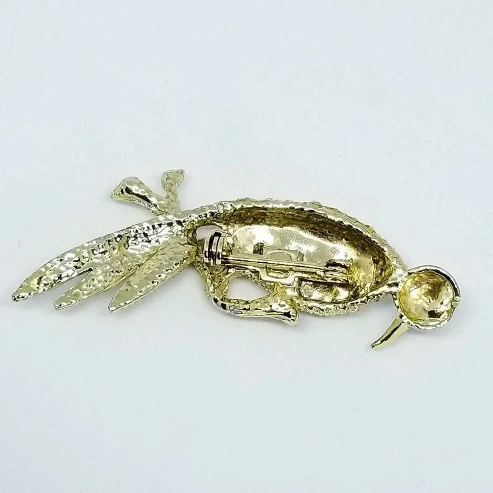 Clear Aurora Borealis Rhinestone Red Eyed Bird Pin